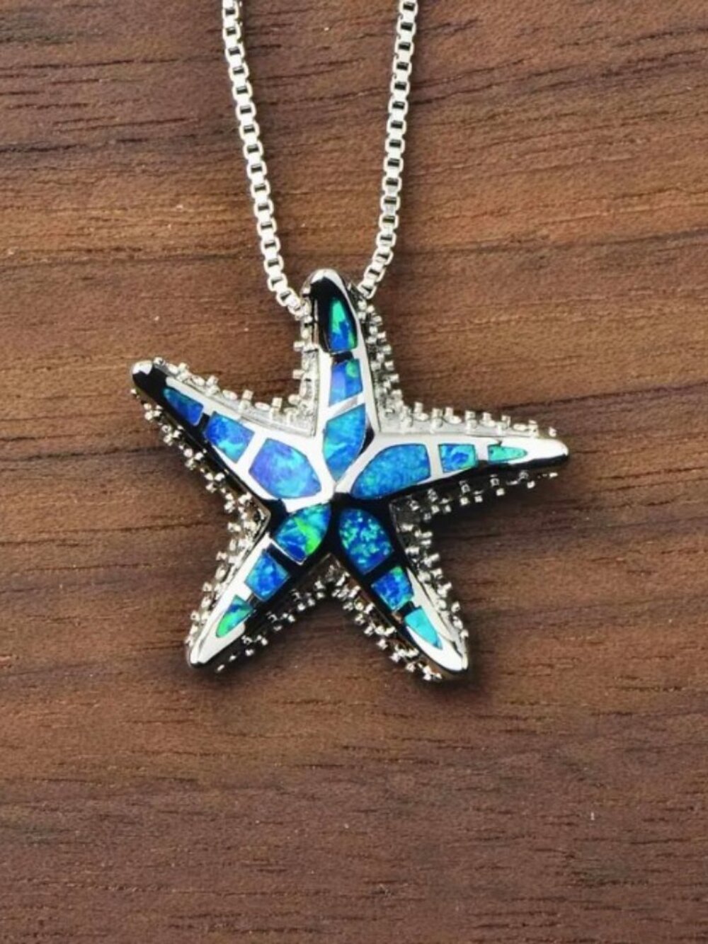 Ocean Series Hawaii Beach Blue-Green Synthetic Opal Starfish Necklace